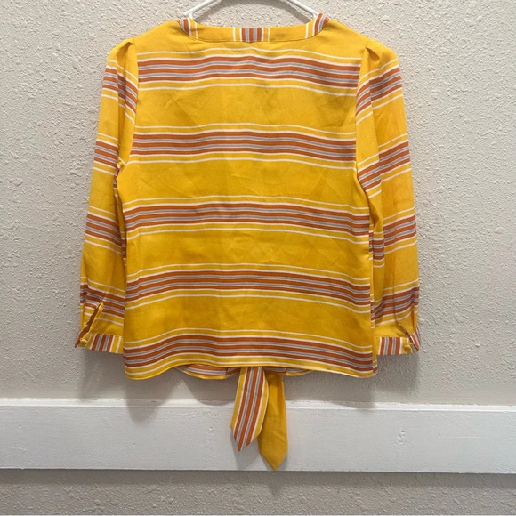 Express Yellow Striped Button Front Tie Blouse XS - Picture 4 of 5